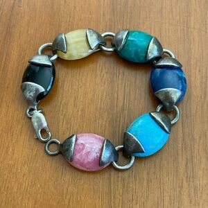 Vintage Sterling Silver Multi Gemstone Bracelet